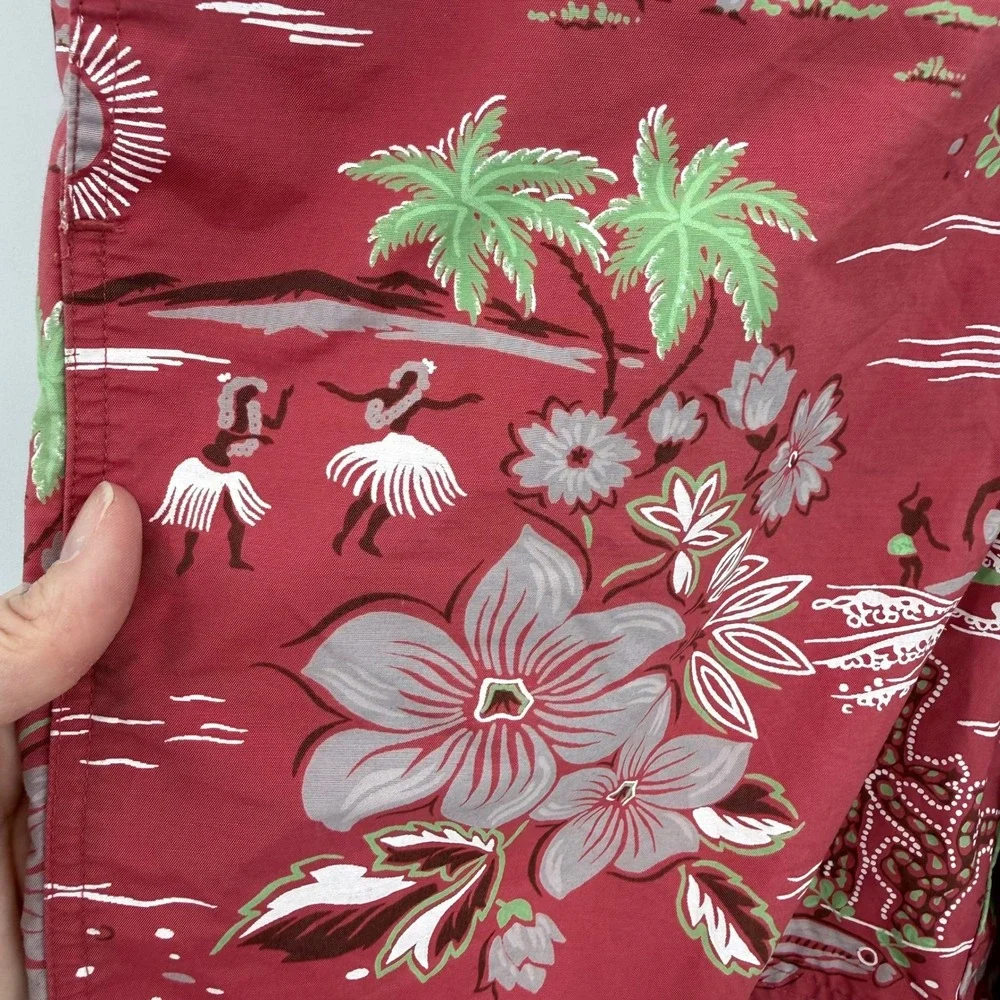 Vintage POLO SPORT Ralph Lauren‎ Mens Hawaiian Print Swim Trunks Red Pink Medium